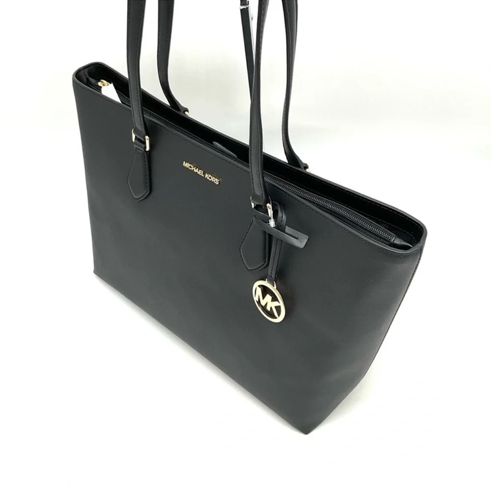 Michael Kors Bag Large Sheila Mf Tote Bag & Large Double Zip Wallet Black/Gold - Picture 6 of 15